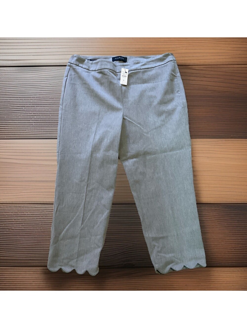 Talbots Chatham Crop Ankle Pants Scalloped Hem Light Gray Size 8P